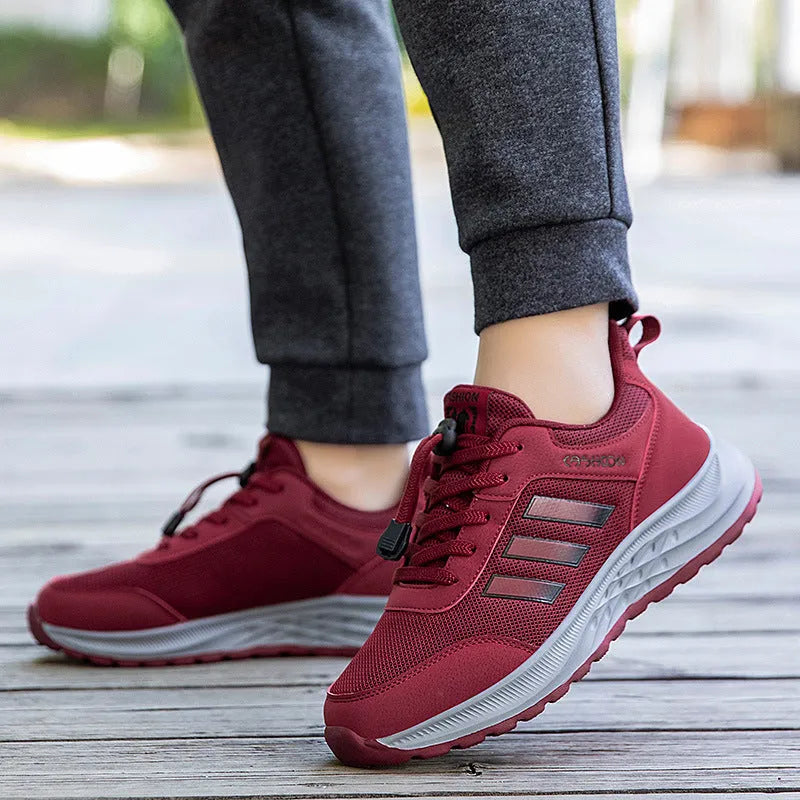 Men's and women's breathable mesh shoes with elastic band and non-slip sole in various colours