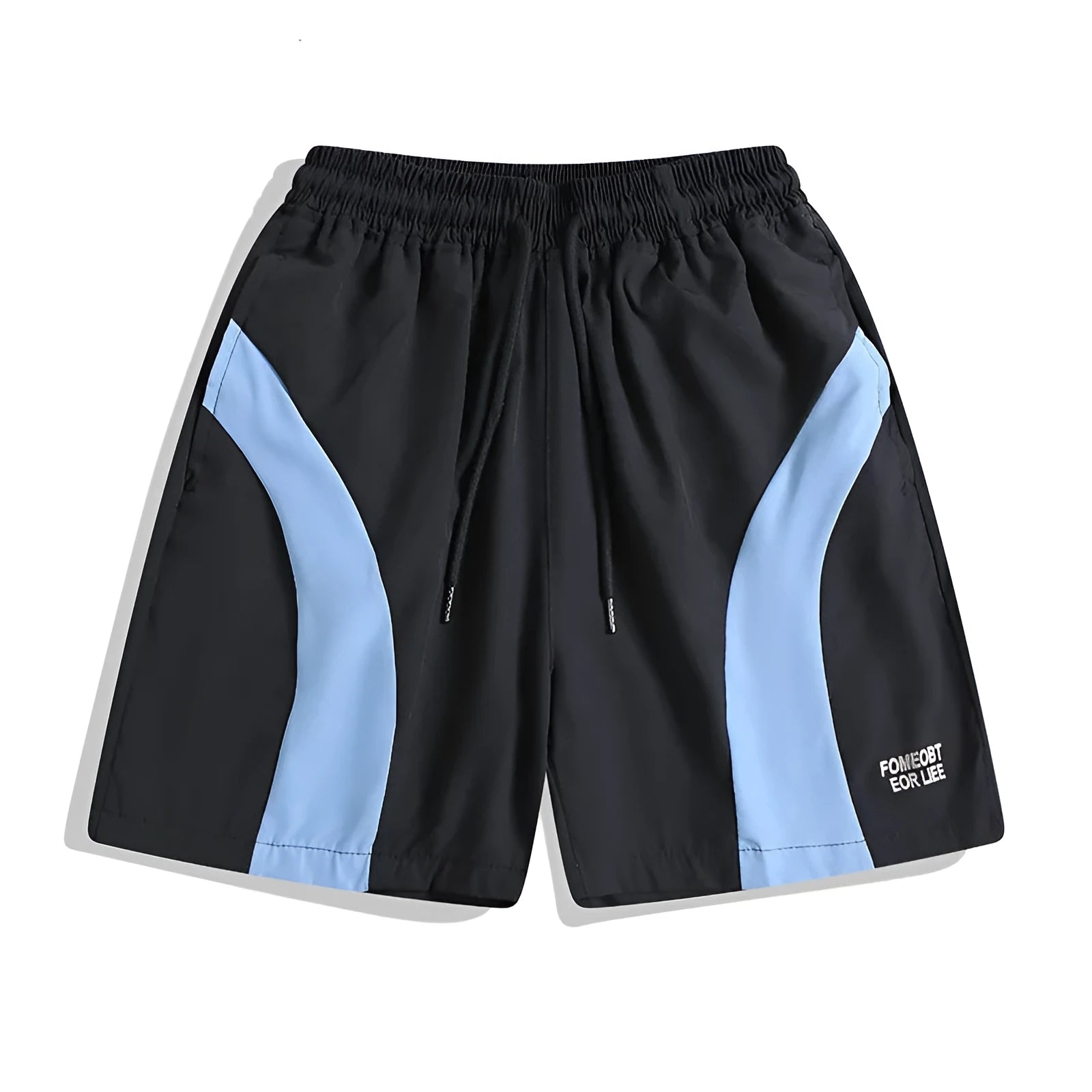 Loose-fit quick-drying sports shorts in black with elastic waistband and above-knee length