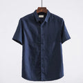 Men's square collar linen short sleeve shirt in loose fit casual style
