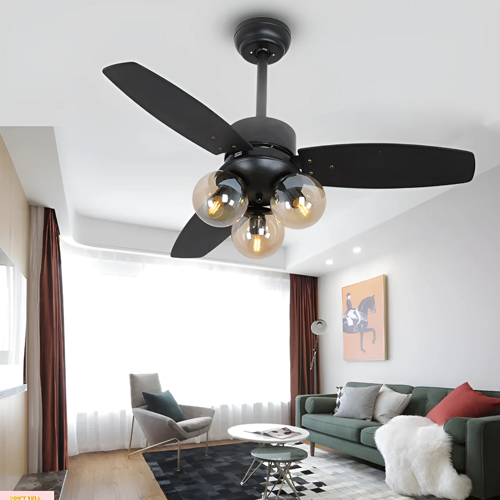 42 inch glass ceiling fan light with wood blades in black, brown or white for living room, bedroom or dining room