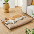 Blue and coffee coloured lightweight pet nest mat for cats and dogs, shown in four sizes S, M, L, and XL.