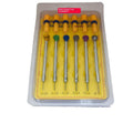 6-piece watch repair screwdriver set with colour-coded aluminium handles and spring steel cutter heads for watch maintenance