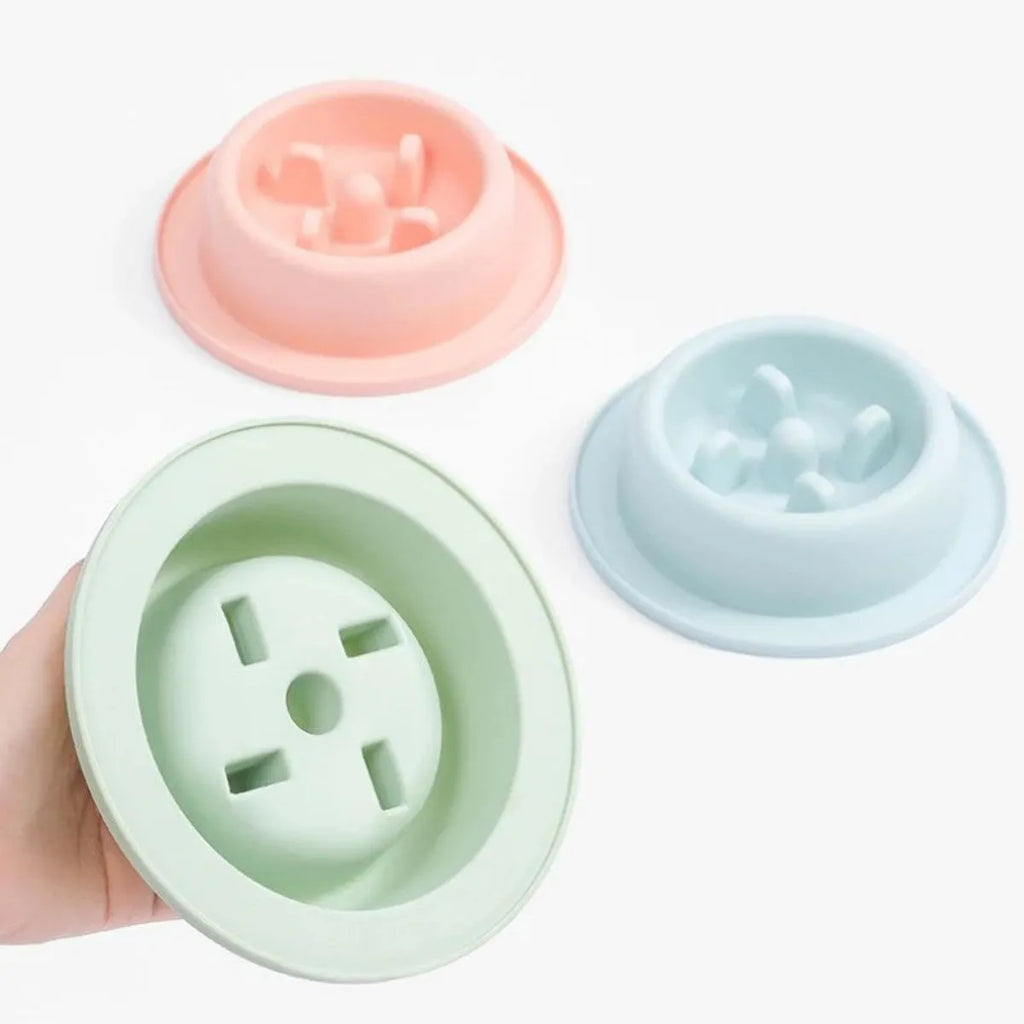 PP slow food bowl for pets, 17cm diameter, 4.5cm deep, non-slip base, blue green pink options