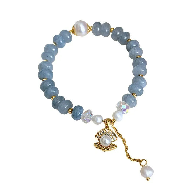 Natural aquamarine pearl shell bracelet with adjustable design and manual craftsmanship