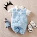Baby boy gentleman style jumpsuit in cotton fabric with single-breasted closure and long sleeves