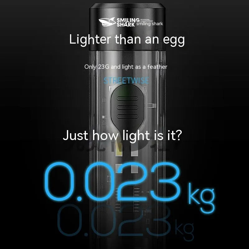 Black portable USB rechargeable outdoor flashlight with charging cable.