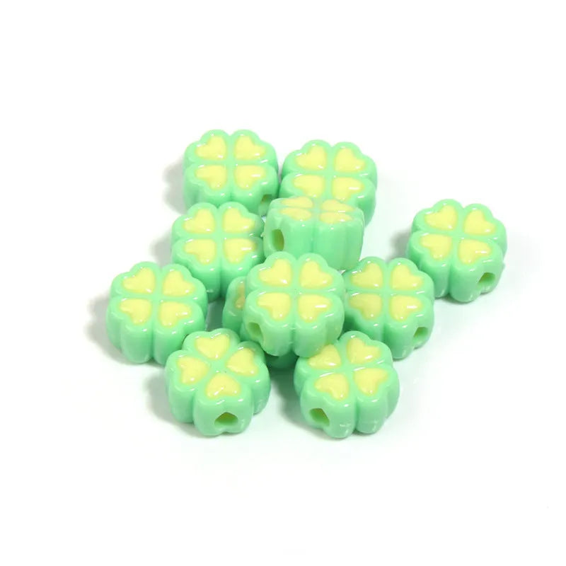 15mm frosted acrylic four-leaf clover beads in mixed colours including rose red, pink, yellow, green, blue, and purple