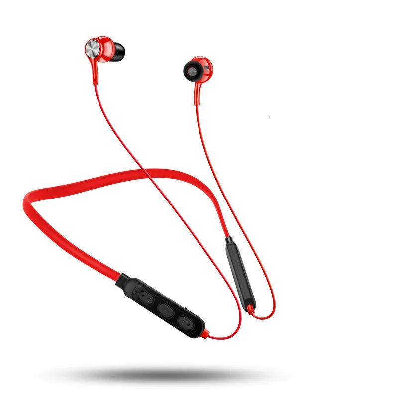 G03 neckband sports Bluetooth earphones in red, black, or white with adjustable neckband and silicone ear tips