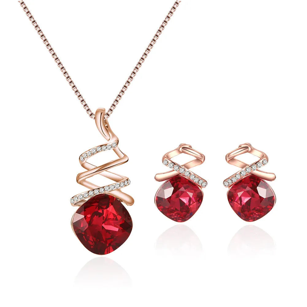 Bridal jewellery set with adjustable water wave chain necklace and matching earrings in alloy with diamond processing