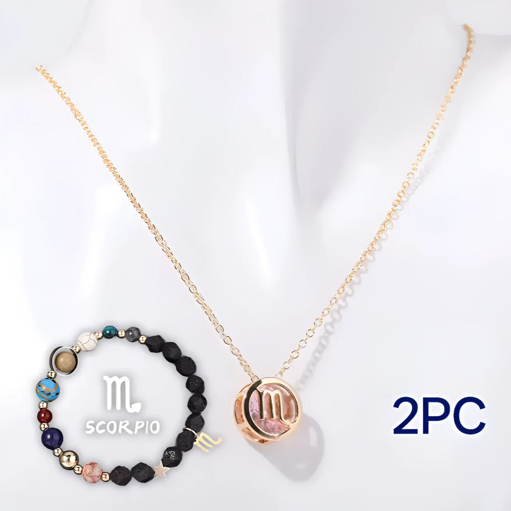 Natural stone beaded multi-strand necklace and matching bracelet set on a background.