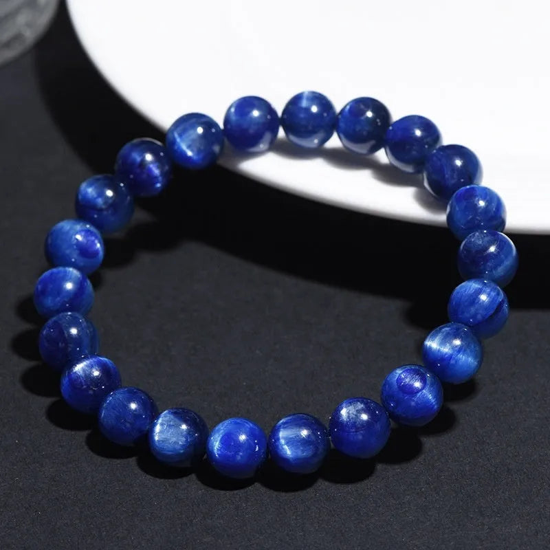 Blue crystal bracelet with geometric beads and Ruyi design element in multiple size options from 5mm to 12mm