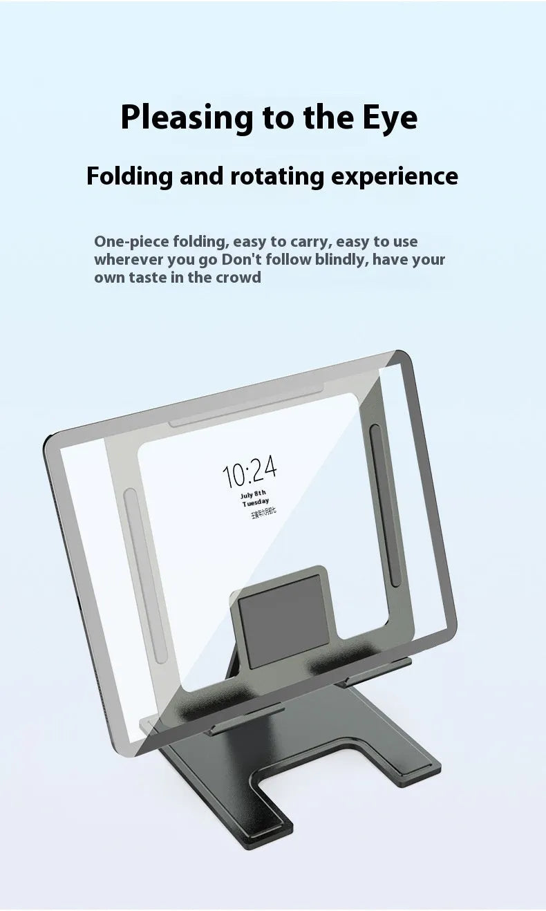 Foldable rotating alloy laptop stand bracket for notebooks, flat desktop multi-angle riser in black or silver