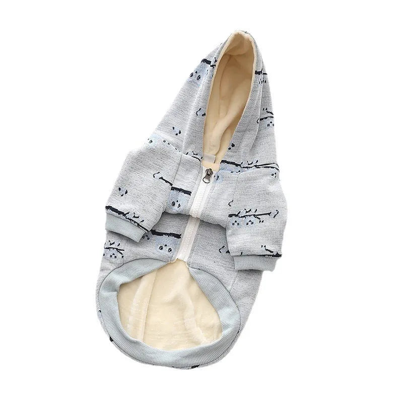 Blue dog sweater coat with zipper front closure in casual cotton pet clothing style