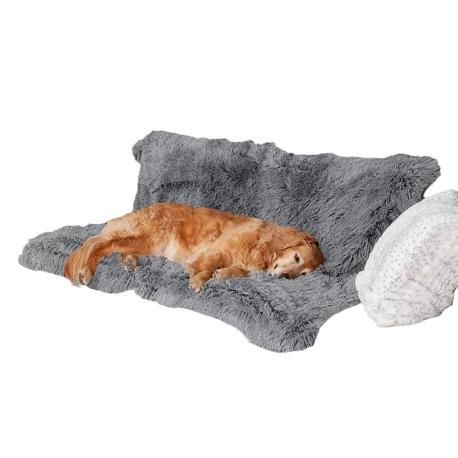 Plush waterproof dog cushion blanket in grey colour with double-layer thickening