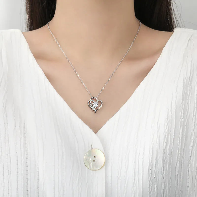 Women's 925 silver heart necklace with diamond treatment in rose gold, white gold, and yellow gold colour options