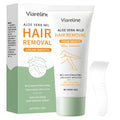 A single tube of Aloe Vera Moisturising Hair Removal Cream with Shea Butter on a bathroom shelf.