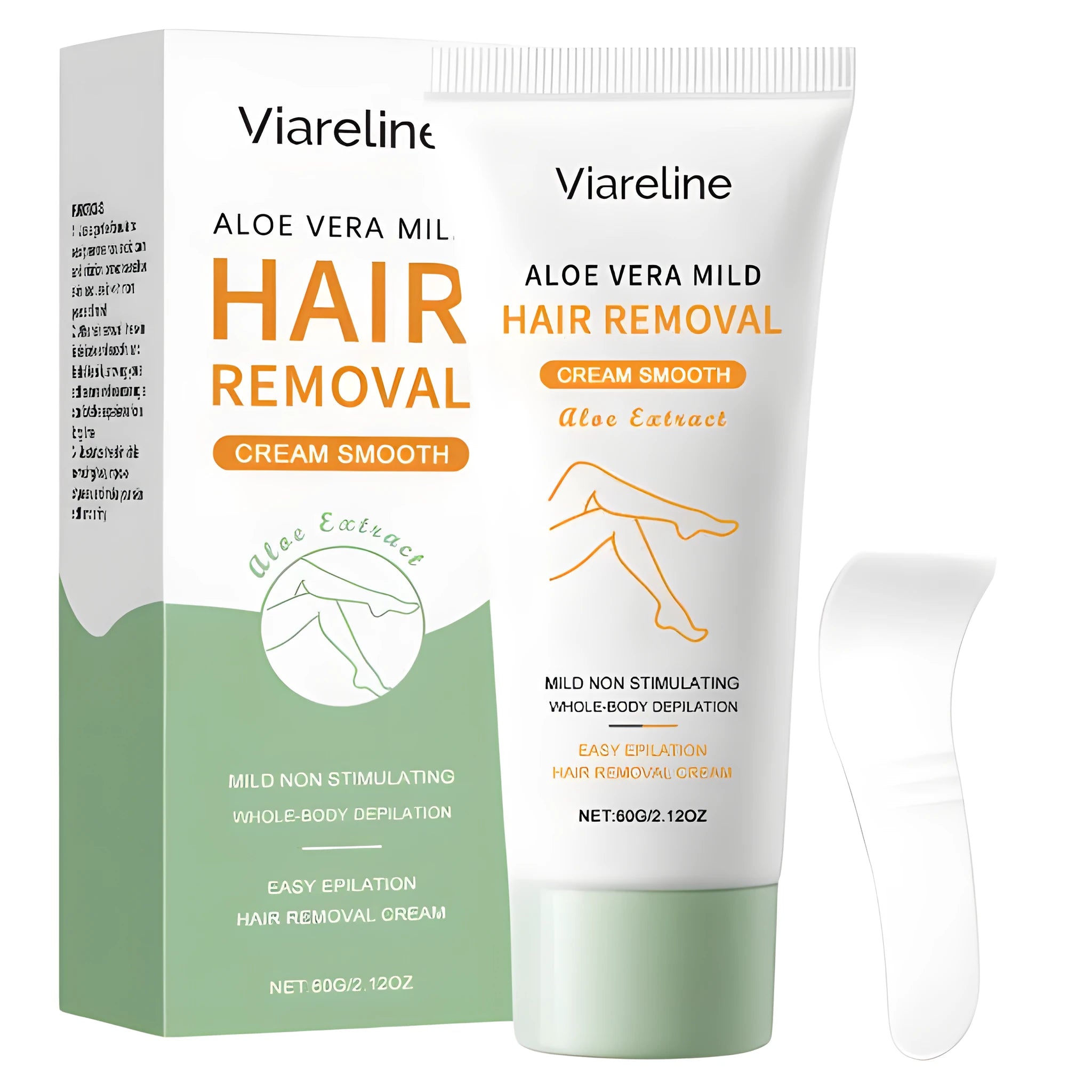A single tube of Aloe Vera Moisturising Hair Removal Cream with Shea Butter on a bathroom shelf.