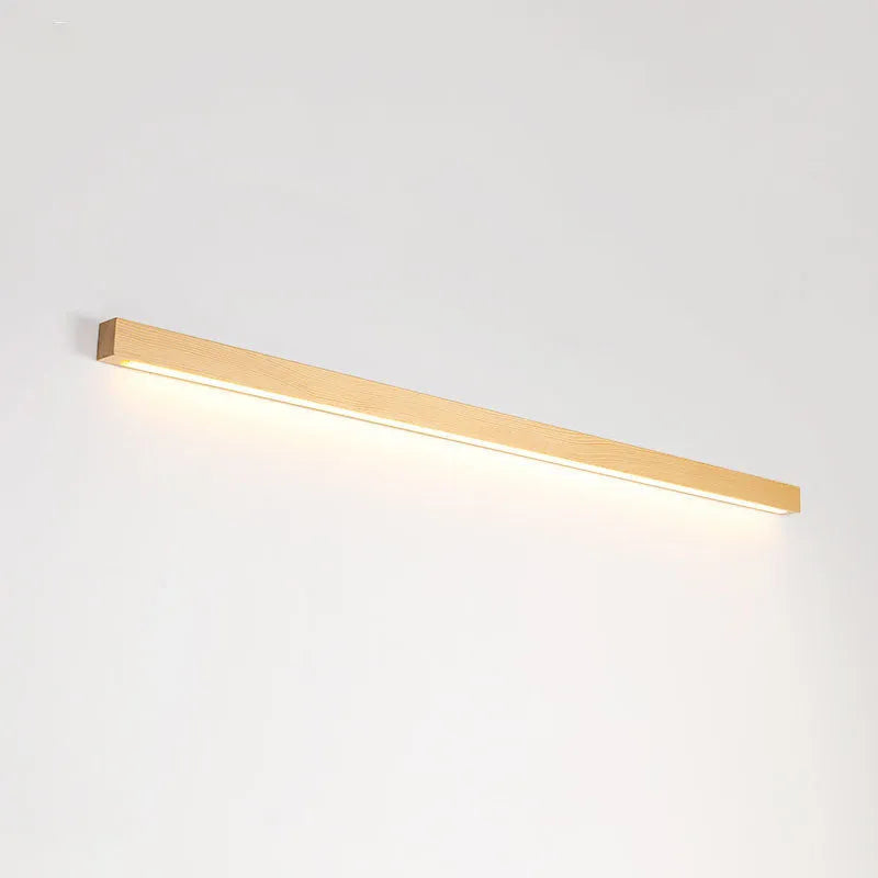 Walnut colour wooden strip wall lamp with LED lighting in minimalist rectangular design