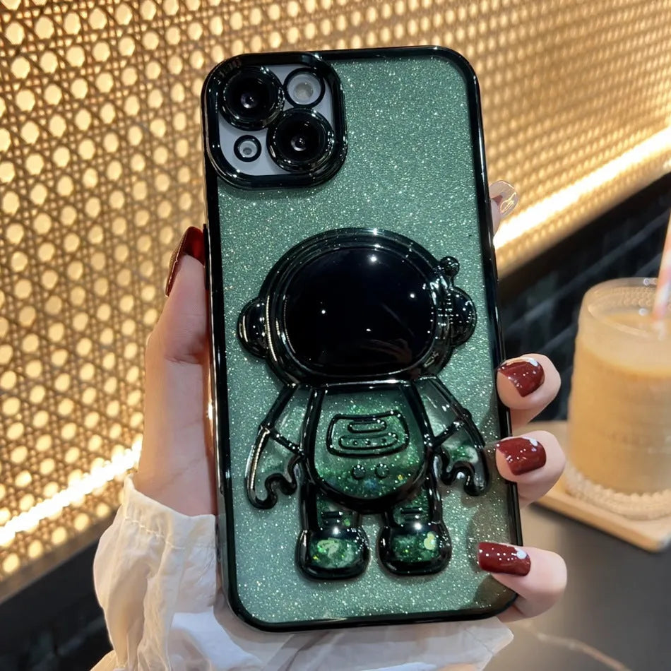 Astronaut spaceman quicksand design phone case with glitter powder finish for iPhone