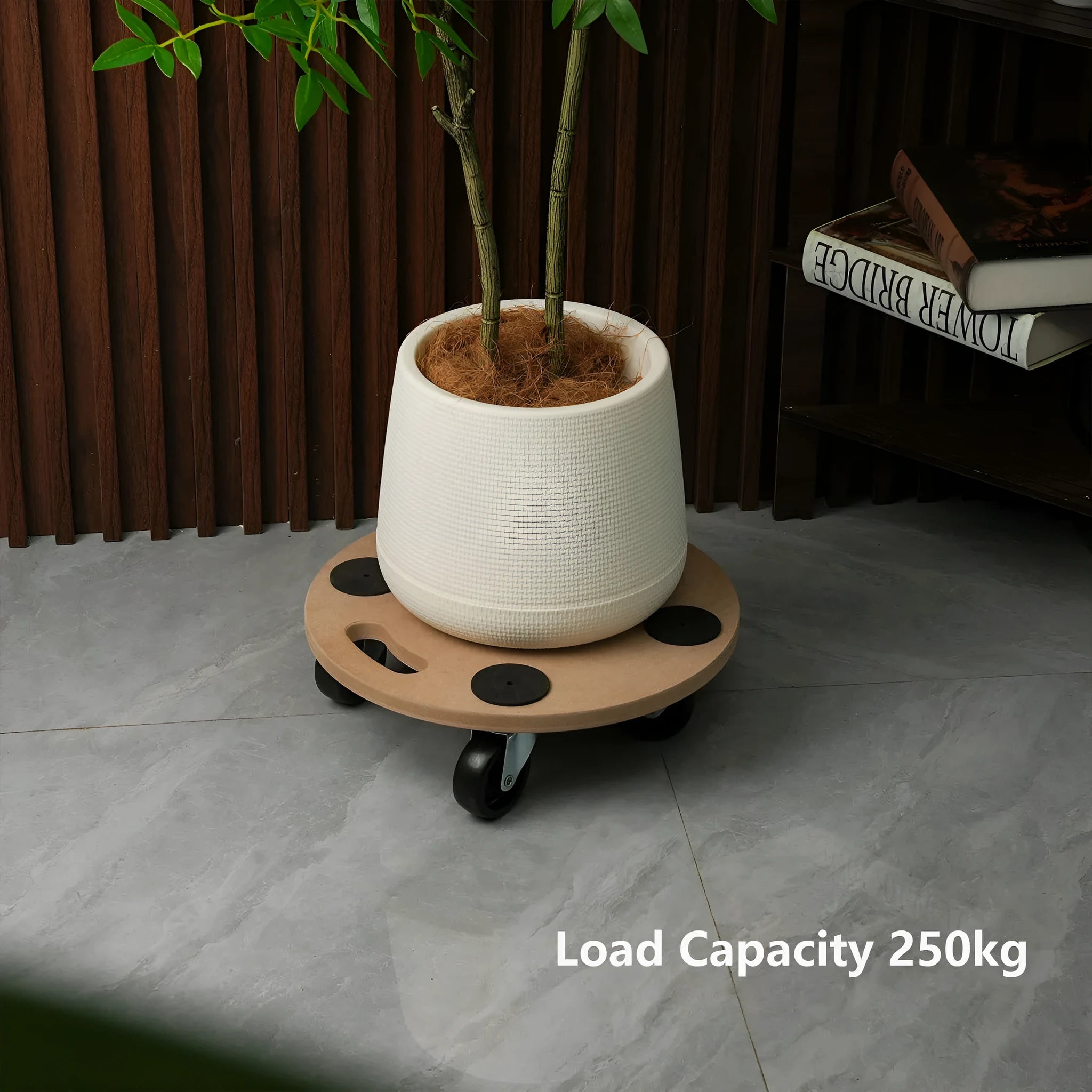 Two wooden platform mover trolleys with natural wood finish
