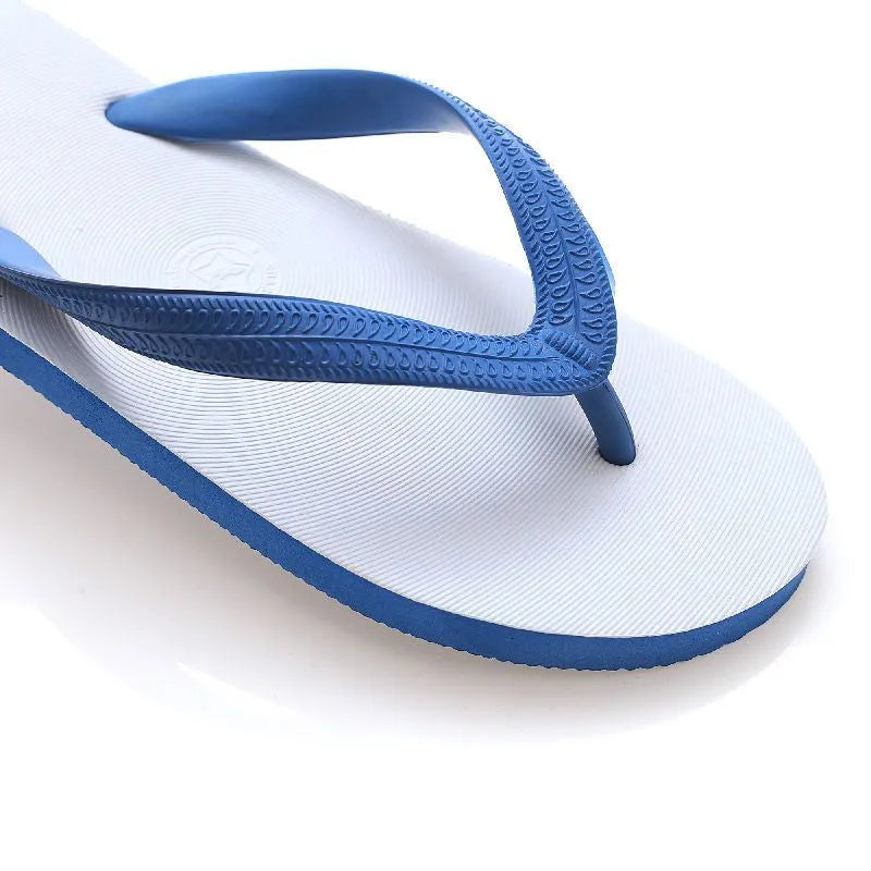 Fish label rubber flip-flops with non-slip soles in green, red, blue, or black colours