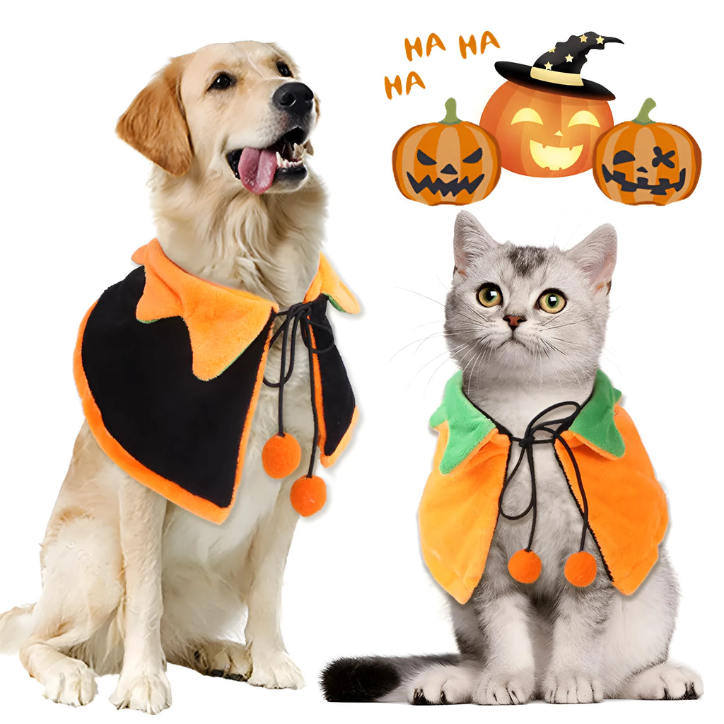 Halloween pumpkin double-sided dog cloak cat costume in plush material