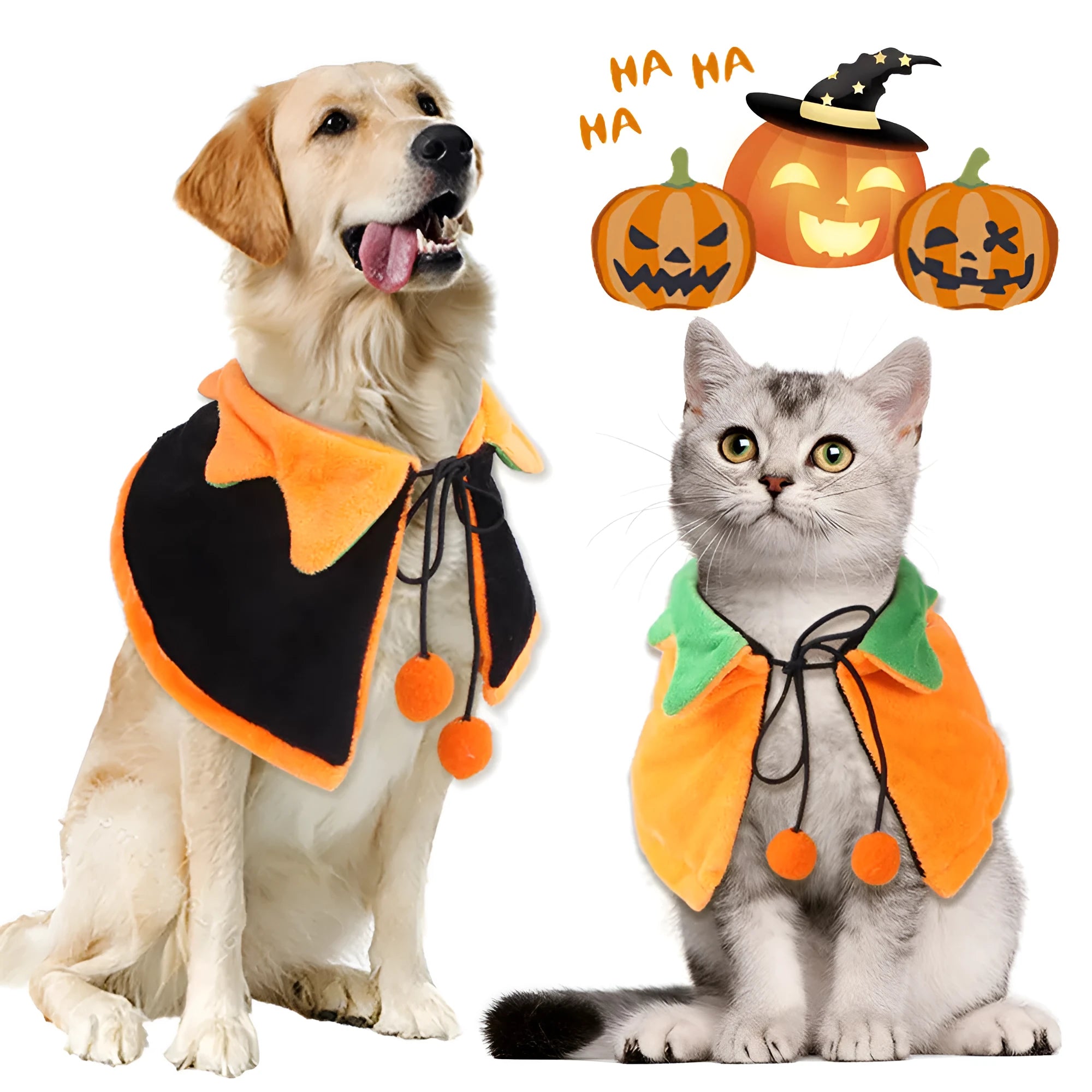 Halloween pumpkin double-sided dog cloak cat costume in plush material