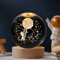 Starry Sky Luminous Crystal Ball on round wooden base, glowing with USB-powered light in 6cm or 8cm size