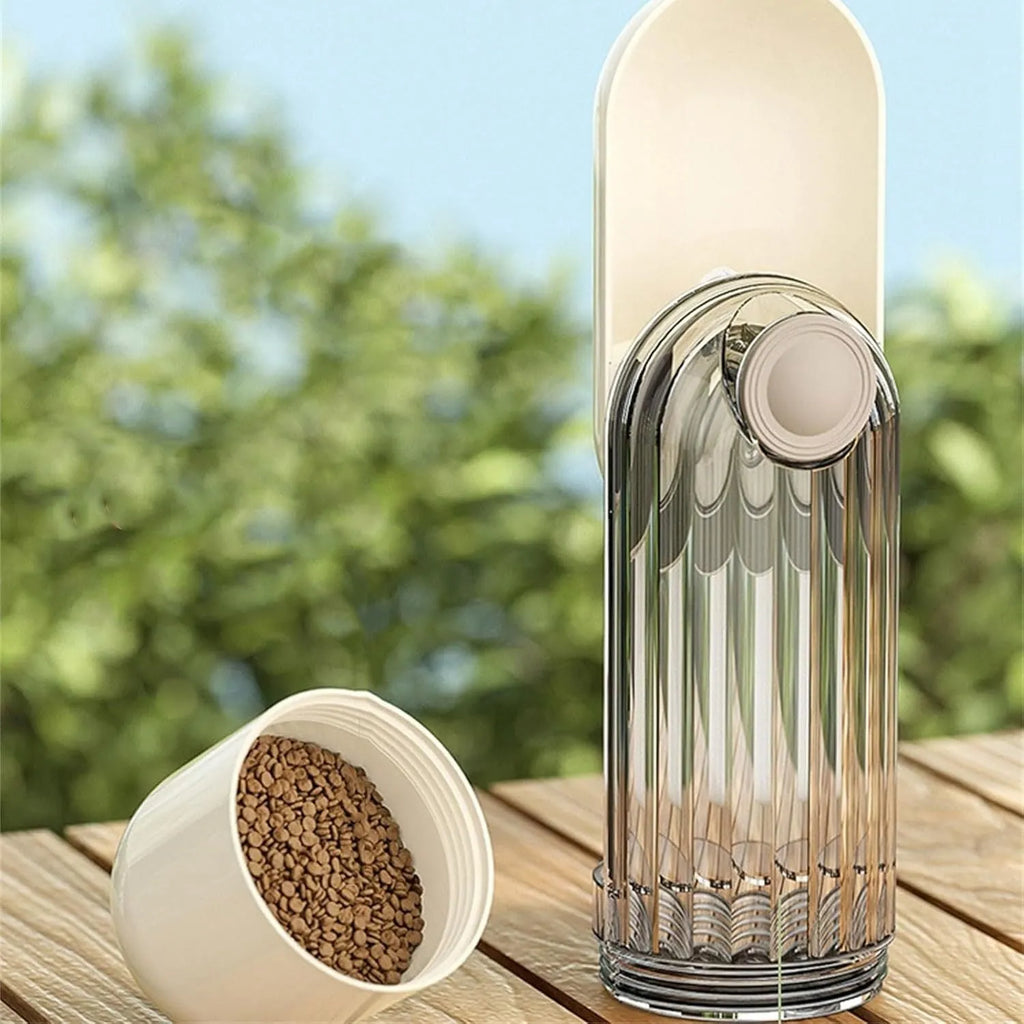 Dog water bottle food dispenser with foldable design and leak-proof seal for outdoor use