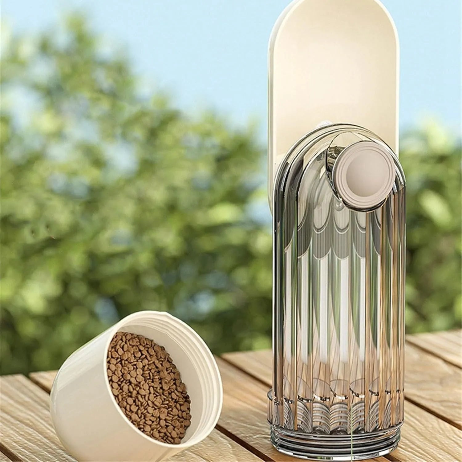 Dog water bottle food dispenser with foldable design and leak-proof seal for outdoor use