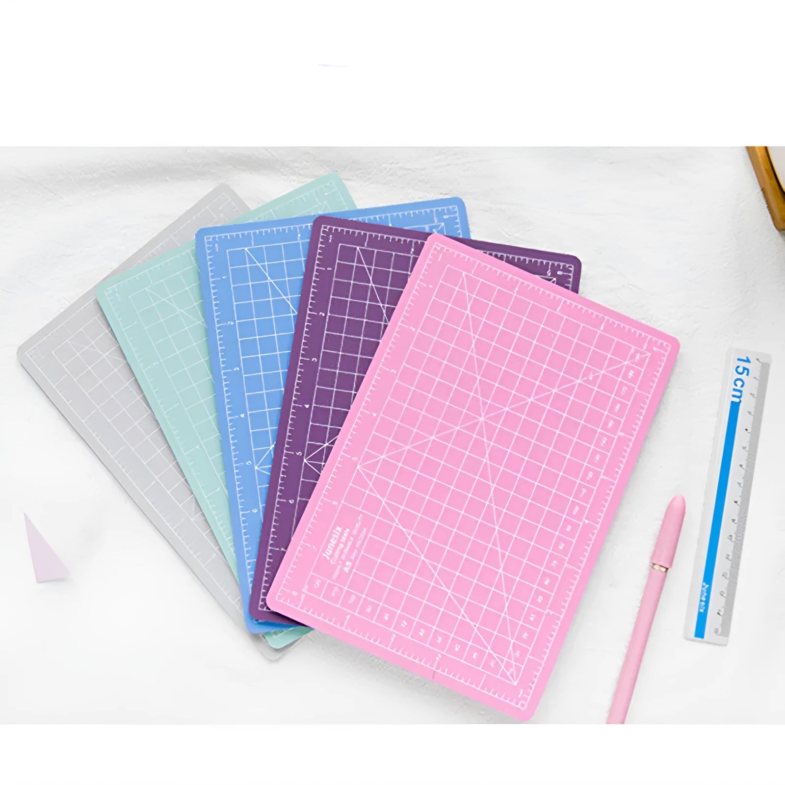 Art pen knife cutting board set with ruler and pen sharpener in choice of colours