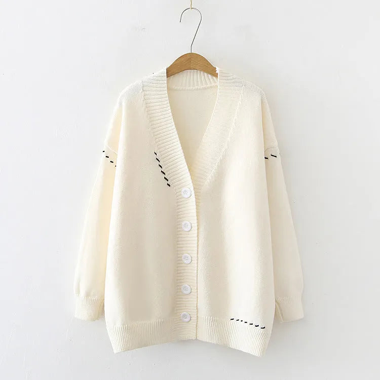 Women's loose fit knitted cardigan top coat in black solid colour with long sleeves