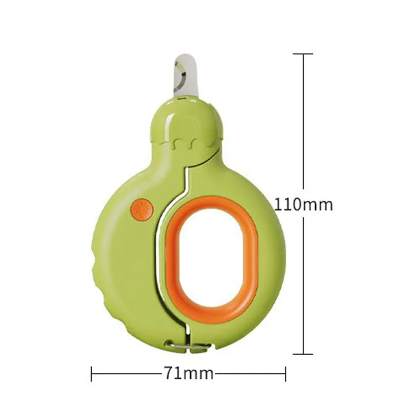 Blue pet nail clippers with LED light for illuminating blood lines during cat and dog grooming