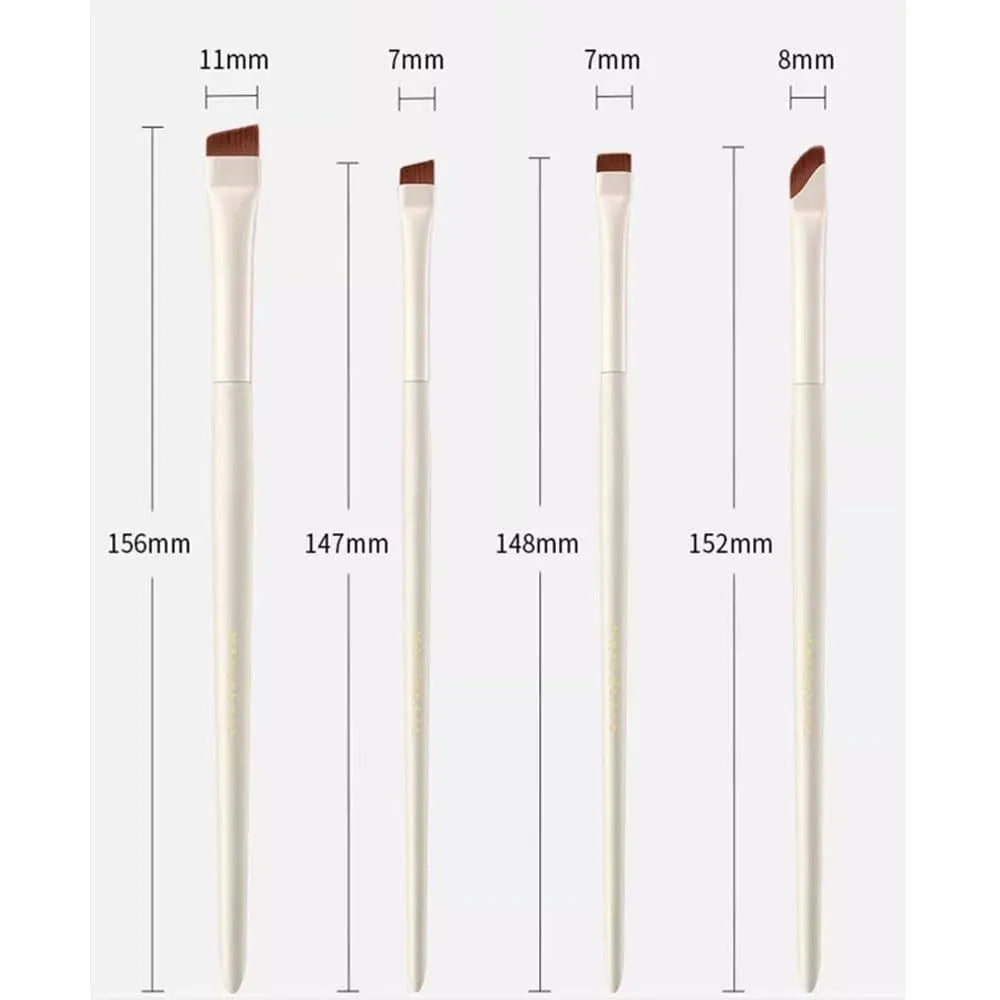 Four angled eyeliner and eyebrow brushes with ultra-thin tips in leather case
