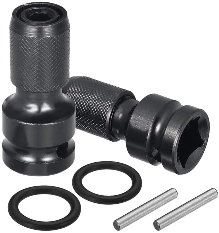 Square turn hexagonal handle electric wrench telescopic bit holder showing 1/2 to 1/4 scaling mechanism