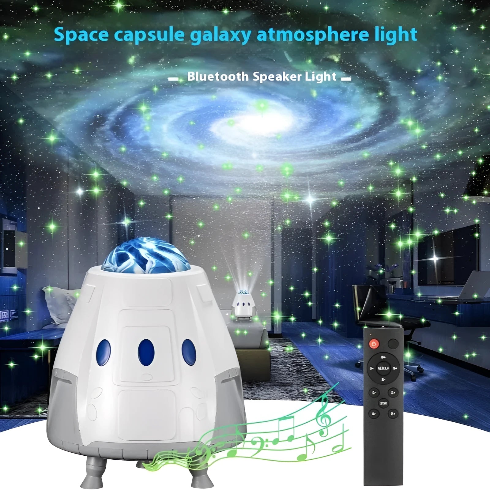 Space capsule USB projection lamp in Space White colour with remote control creating Galaxy starry atmosphere lighting