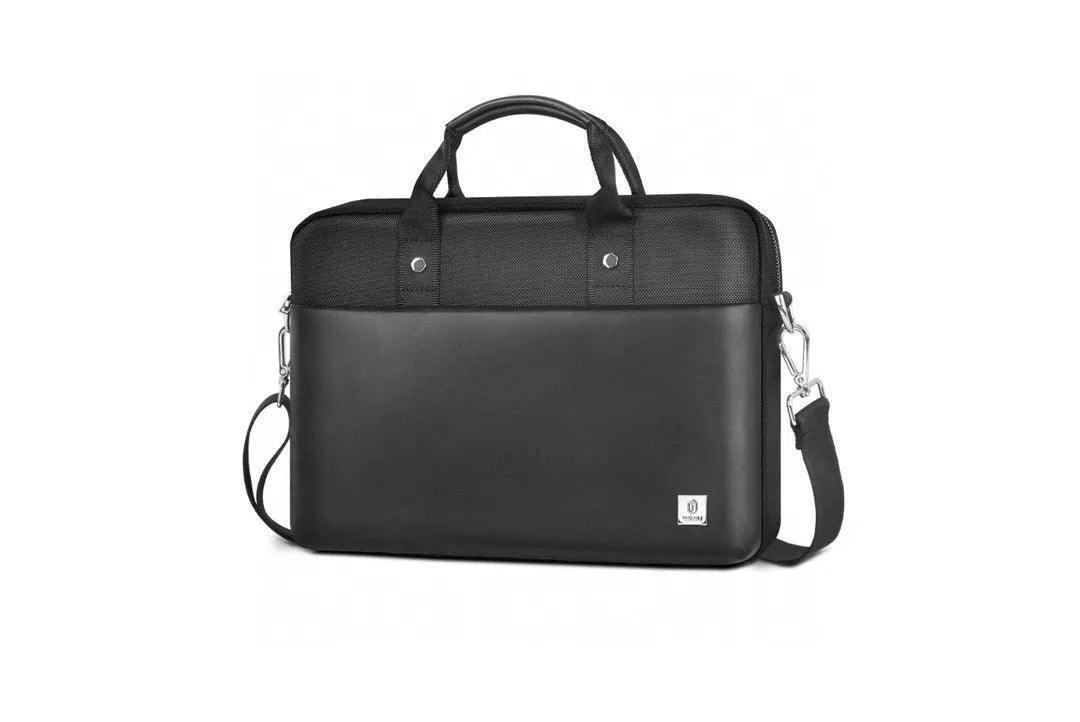 Black multi-pocket laptop handbag with separate computer compartment, Oxford cloth material, lock feature, and organised storage design