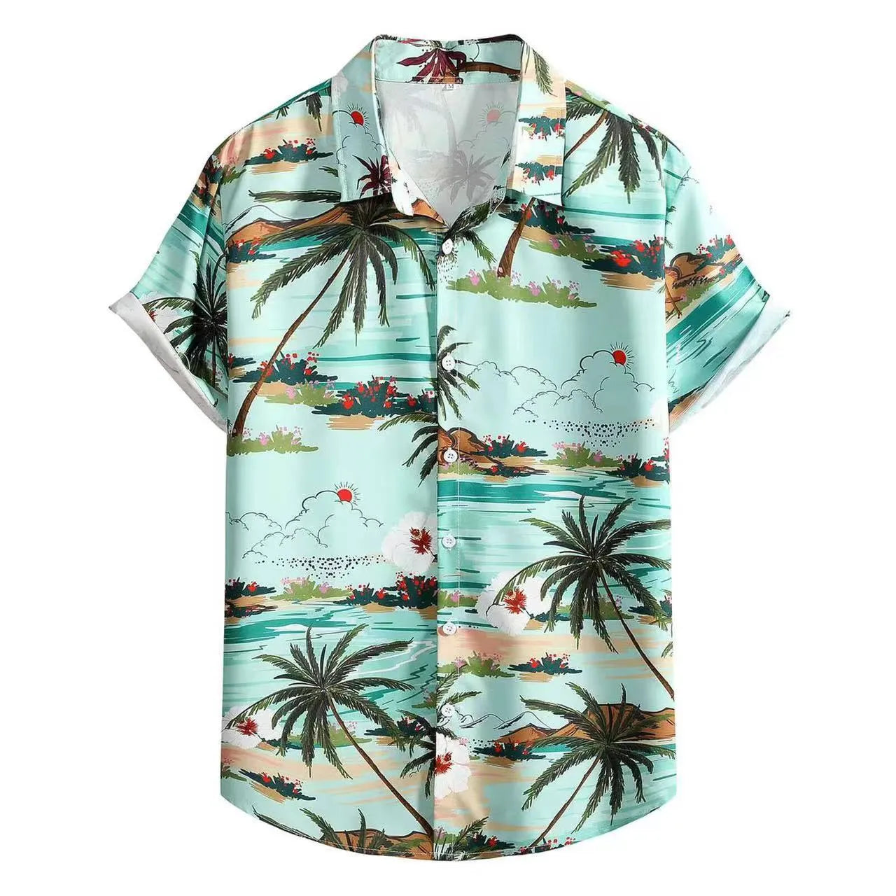 Hawaiian men's short-sleeved shirt with 3D printed colour pattern, regular cut cardigan style