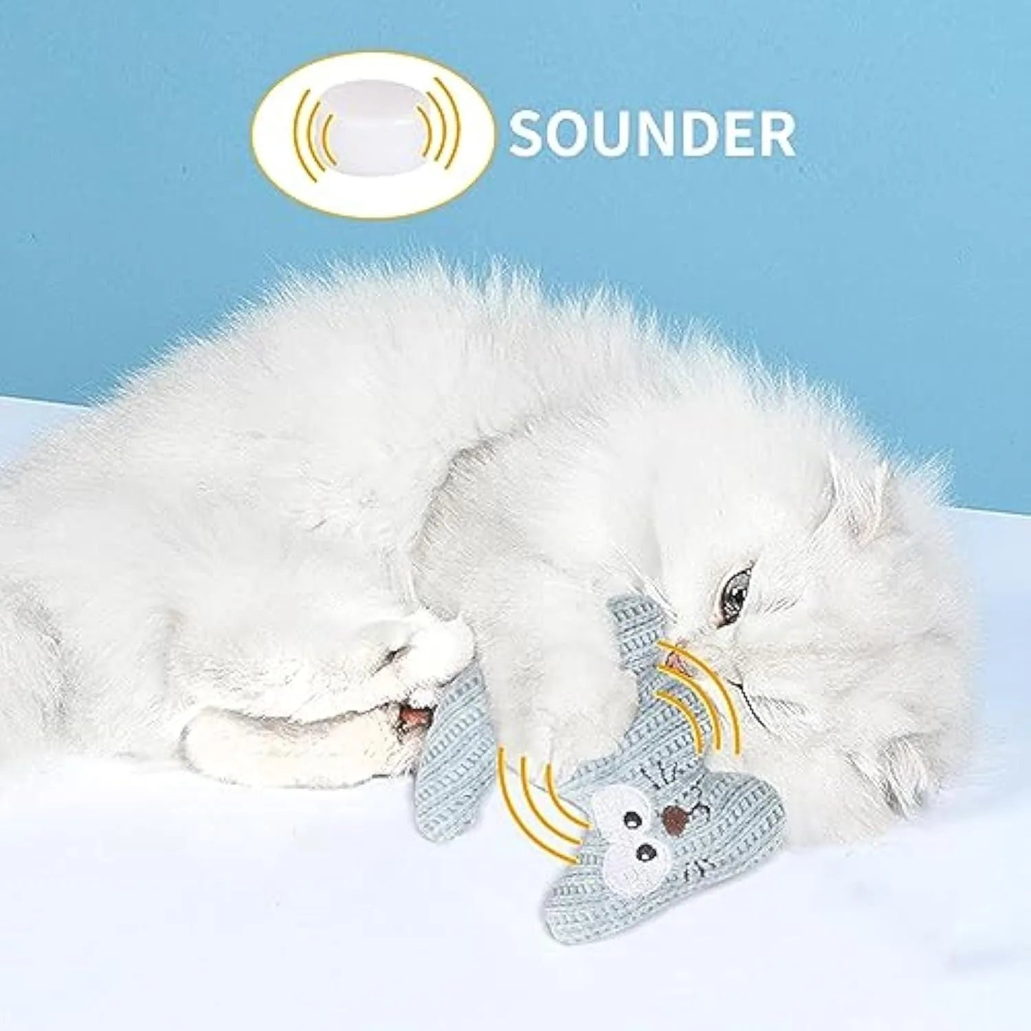 Cyan plush rope catnip toy with bell inside, measuring 12 cm by 11 cm, for cats to chew and play