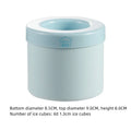 Blue-green portable 2-in-1 ice bucket and mould with lid showing 9 cm diameter and quick-freeze design