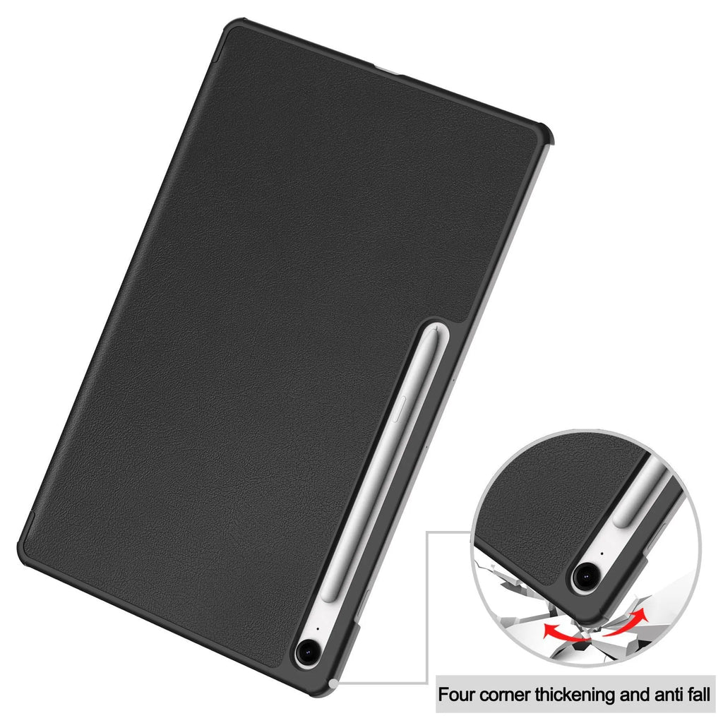 Samsung Tab S10 FE Plus 13.1-inch leather case in black with tri-fold stand and PC material protection