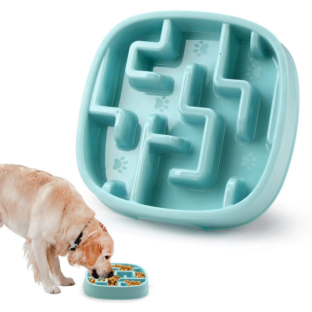 Macaron blue slow feeding bowl with maze design for cats and dogs