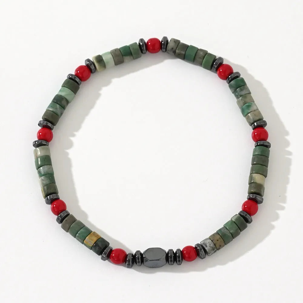 Bohemian cylindrical natural stone beads bracelet men's hand-woven jewellery ins style design