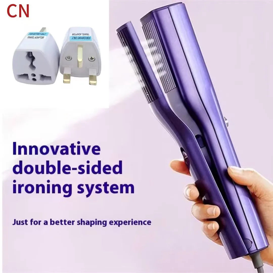 Handheld garment steamer showing its nozzle, controls, and plastic clip on a white background.