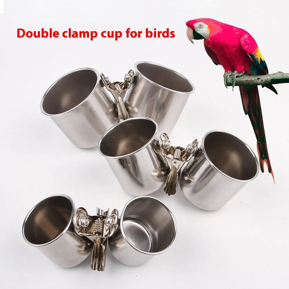 Stainless steel outdoor birdcage feeder with natural finish in garden setting