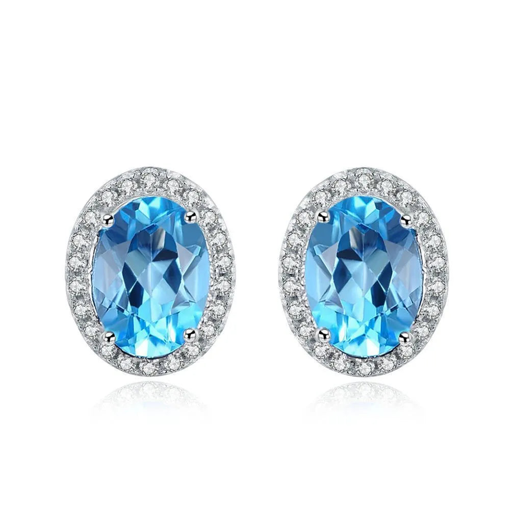 925 sterling silver blue topaz jewellery set with geometry design including earrings, ring, pendant, and necklace