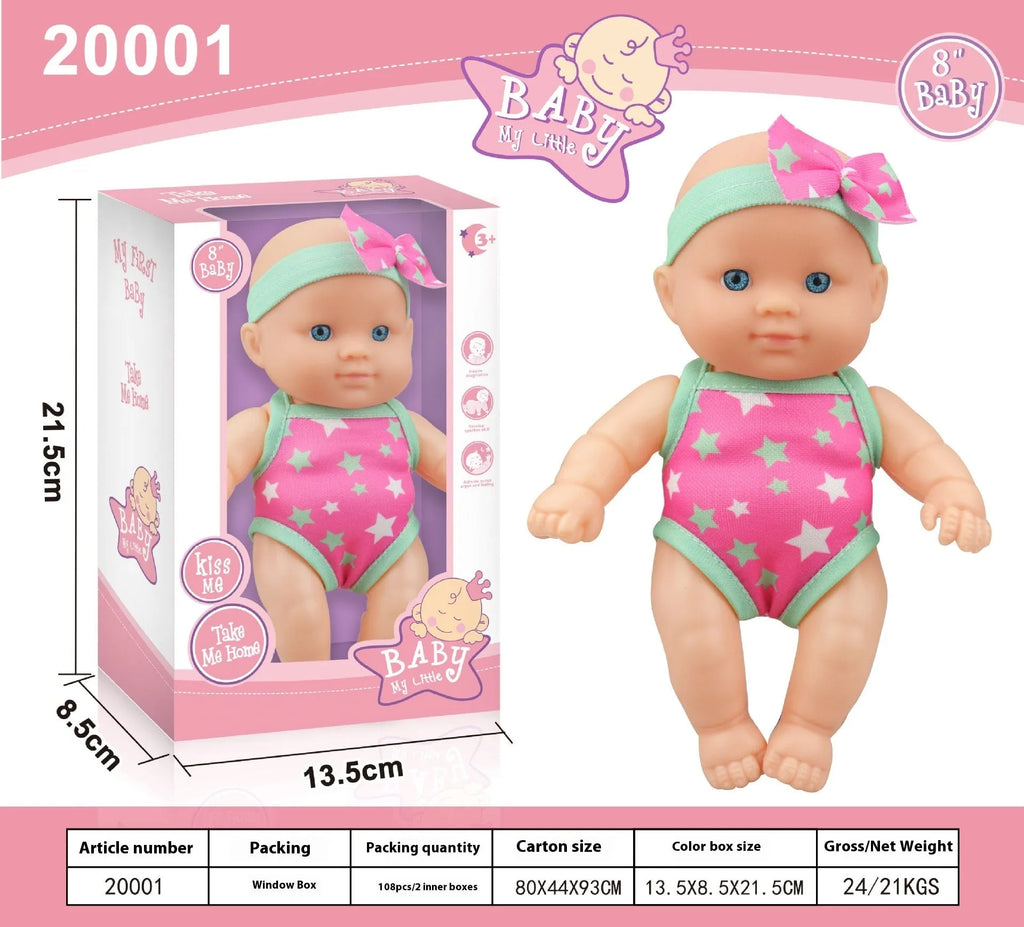 Simulation baby vinyl figurine doll displayed on a surface, showing detailed features.