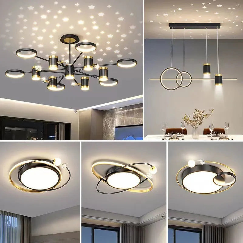 Black iron pendant lamp with 13 heads, remote control, adjustable height for 15-30 square metre rooms