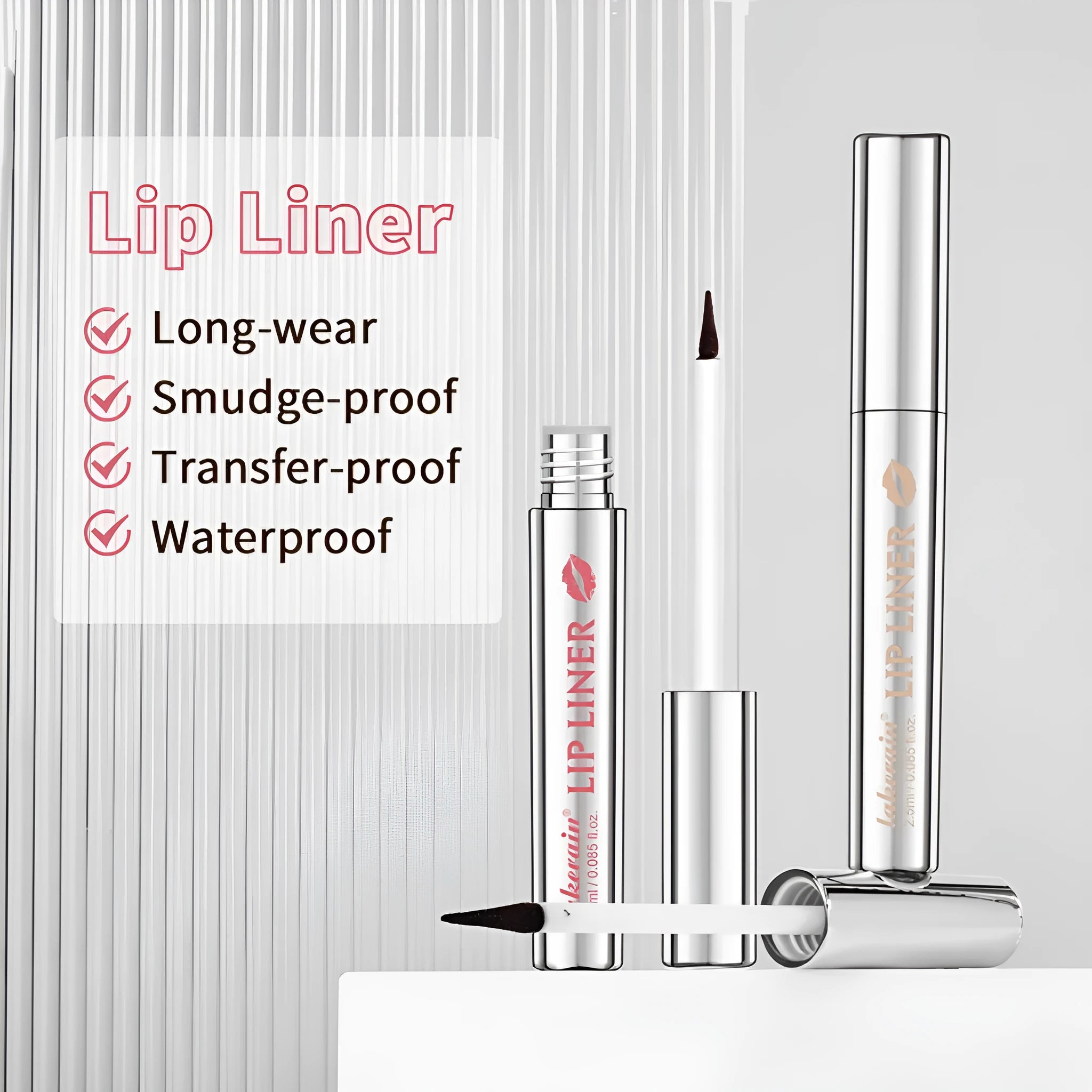 Matte finish pointed toe lip liner with tear and pull design shown in five colour options