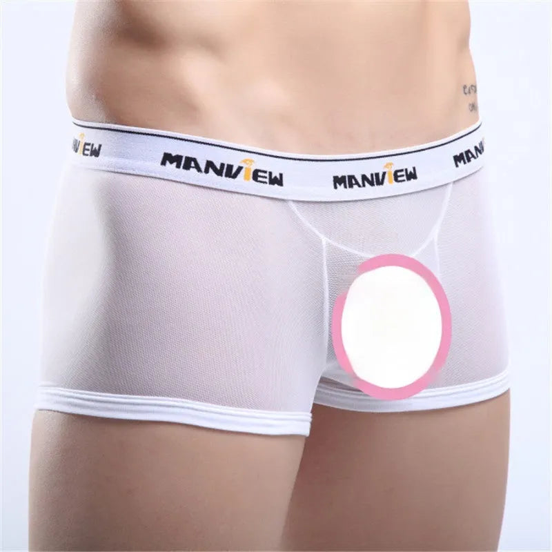 Men's solid colour mesh boxer shorts on a white background